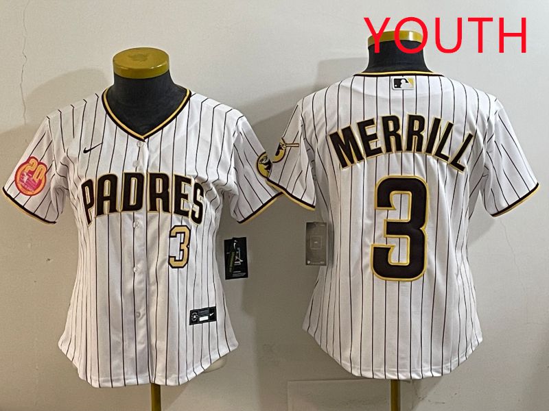 Youth San Diego Padres #3 Merrill White Stripe Game 2025 Nike MLB Jersey style 2->youth mlb jersey->Youth Jersey
